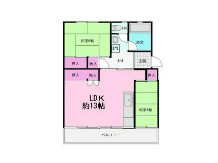 花見川団地6街区15棟(2LDK/1階)の間取り写真