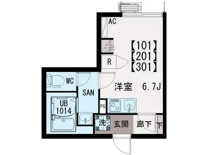 イクシオ上一色(ワンルーム/1階)の間取り写真