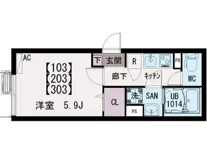 イクシオ上一色(1K/3階)の間取り写真