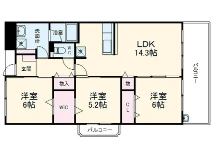 GREENHILLS和(3LDK/3階)の間取り写真