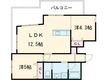 N S銘苅(2LDK/5階)の間取り写真