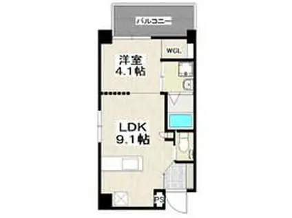 ウィル久茂地(1LDK/4階)の間取り写真