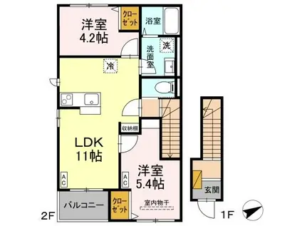 ウエストシティヒルズ(2LDK/1階)の間取り写真