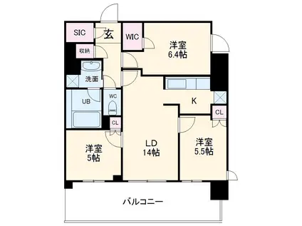 ドゥーエ大宮(3LDK/10階)の間取り写真