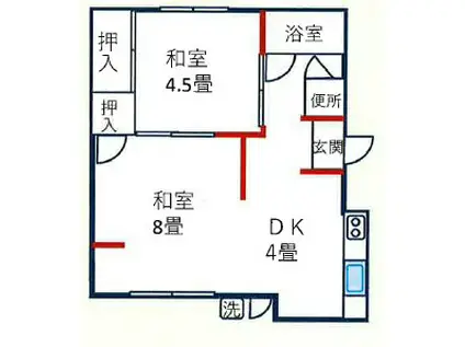 名鉄名古屋本線 有松駅 徒歩11分 1階建 築62年(2DK)の間取り写真