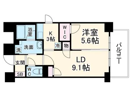 ブリリアント同心(1LDK/10階)の間取り写真
