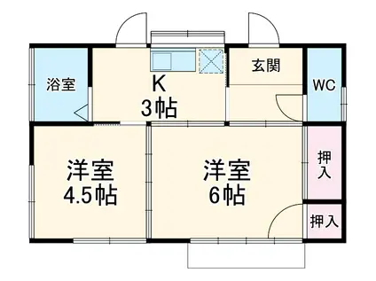 小田急電鉄江ノ島線 六会日大前駅 徒歩15分 1階建 築48年(2DK)の間取り写真