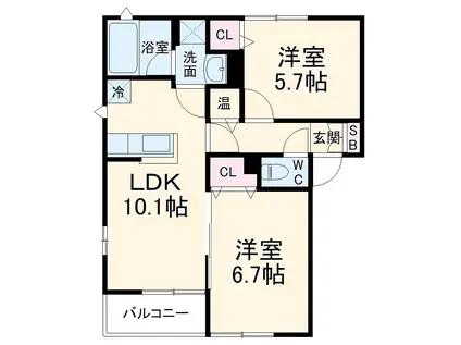 ラコリーナデルヴェント Ⅰ棟(2LDK/2階)の間取り写真