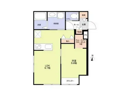 世田谷区松原2丁目計画 北棟(1LDK/1階)の間取り写真