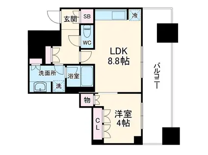 パークタワー北浜(1LDK/6階)の間取り写真
