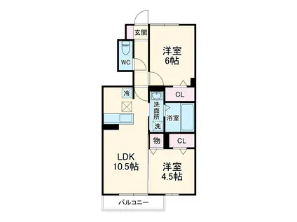 メゾンMKY A(2LDK/1階)の間取り写真