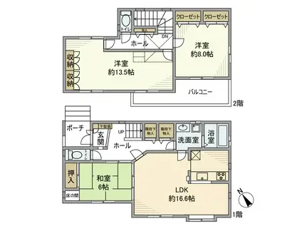 常磐線 松戸駅 徒歩25分 2階建 築21年(3LDK)の間取り写真
