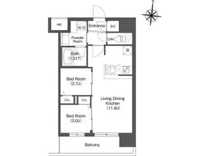 コンフォリア・リヴ新大阪西宮原ソルテラス(2LDK/8階)の間取り写真