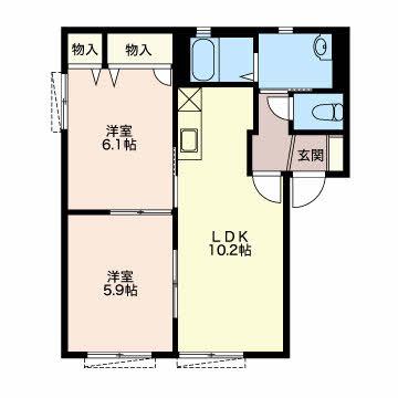 クール・アムールB棟(2LDK/1階)の間取り写真
