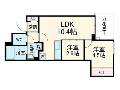 デュオフラッツ今池フレナ(2LDK/4階)の間取り写真