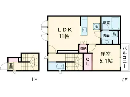 オルキデ蘆花公園五番館(1LDK/2階)の間取り写真