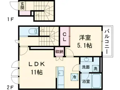 オルキデ蘆花公園五番館(1LDK/2階)の間取り写真
