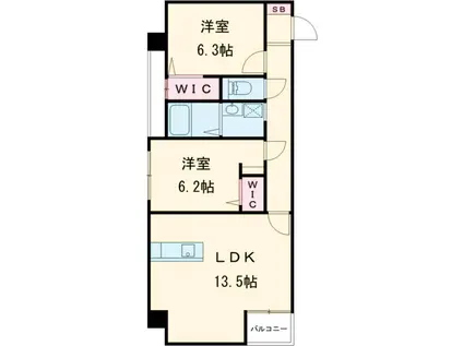 MODERN ASPIRATION 西新クアルト(2LDK/5階)の間取り写真