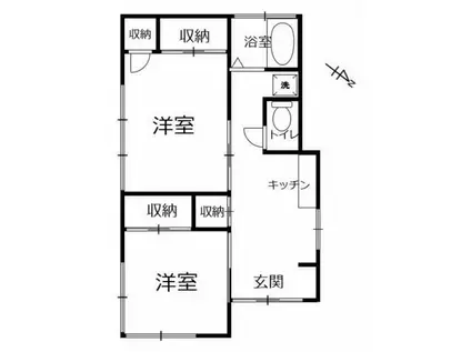 小田急電鉄小田原線 海老名駅 バス乗車時間：5分 国分寺台第7バス停で下車 徒歩8分 1階建 築55年(2DK)の間取り写真