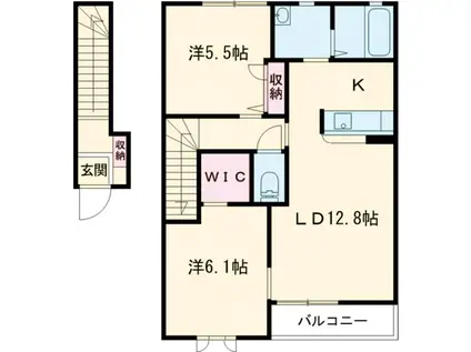 ヴィルヌーブ A棟(2LDK/2階)の間取り写真