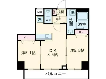 ジェノヴィア台スカイガーデン(2DK/3階)の間取り写真