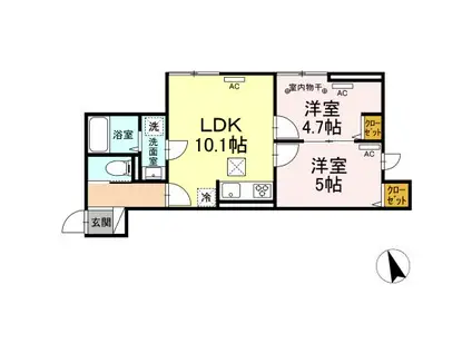 セレスティア南花畑Ⅱ(2LDK/1階)の間取り写真