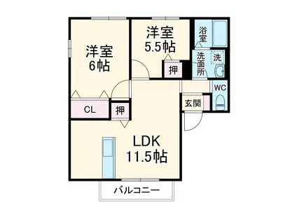 オーガスタ A(2LDK/2階)の間取り写真