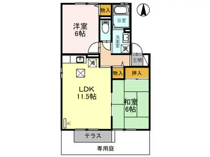 ルミエールC棟(2LDK/1階)の間取り写真