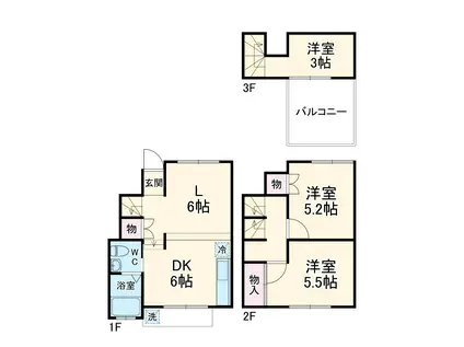 京成電鉄本線 菅野駅 徒歩12分 3階建 築41年(2LDK)の間取り写真