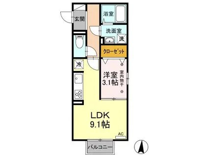 ソレイユ(1LDK/2階)の間取り写真