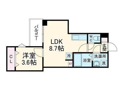 セゾングラース新瑞橋(1LDK/1階)の間取り写真
