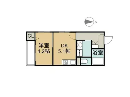 ハーモニーテラス紅雲町(1DK/2階)の間取り写真