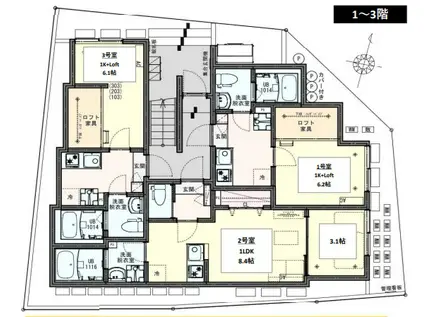 KLEIS王Ⅳ(1K/2階)の間取り写真