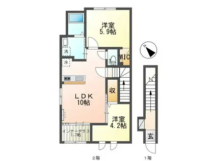 リヴィエール桜(2LDK/2階)の間取り写真