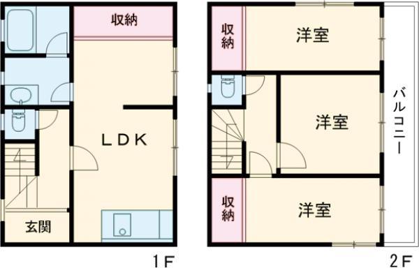 武蔵野線 新座駅 徒歩45分 2階建 築51年(3LDK)の間取り写真