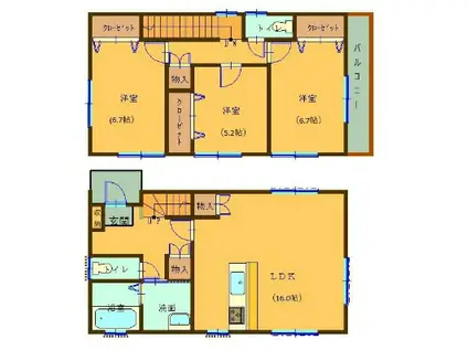横浜線 相模原駅 徒歩13分 2階建 新築(3LDK)の間取り写真