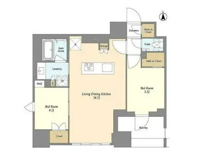 ドゥーエ府中Ⅰ(2LDK/3階)の間取り写真