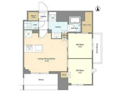 ドゥーエ府中Ⅰ(2LDK/6階)の間取り写真