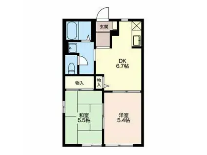 ウィステリア郷中B棟(2DK/1階)の間取り写真