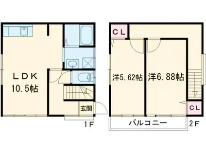 千代田・常磐緩行線 金町駅 徒歩31分 2階建 築36年(2LDK)の間取り写真