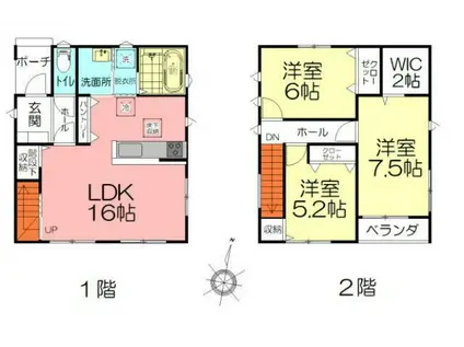 東武鉄道小泉線 西小泉駅 徒歩44分 2階建 築1年(3LDK)の間取り写真