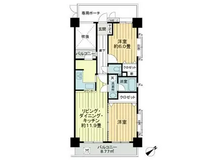 ライオンズヒルズ松戸(2LDK/3階)の間取り写真