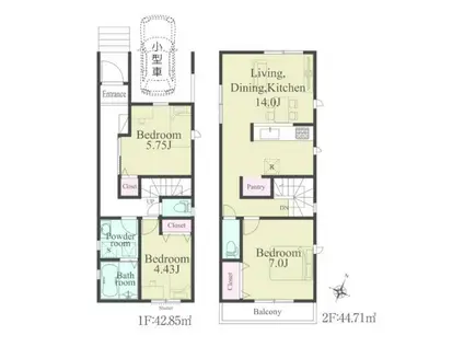 埼玉新都市交通 東宮原駅 徒歩5分 2階建 築2年(3LDK)の間取り写真