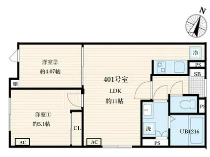 AGLAIA要町(2LDK/4階)の間取り写真