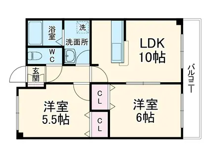 プランドール豊中(2LDK/2階)の間取り写真