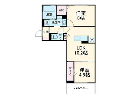 ピュア大里Ⅰ(2LDK/3階)の間取り写真
