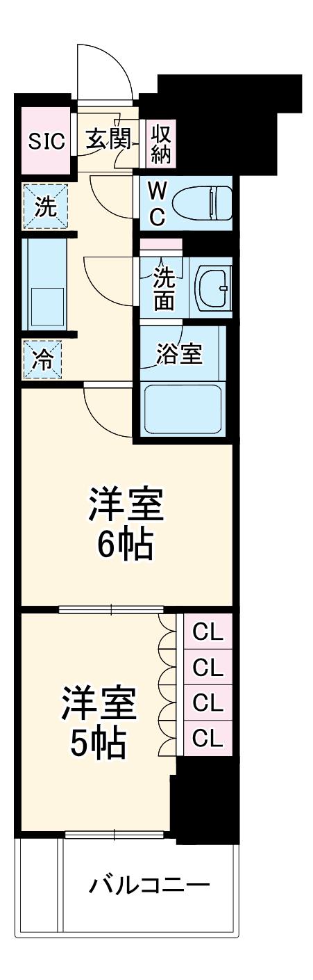 WORVE横浜伊勢佐木町(2K/14階)の間取り写真