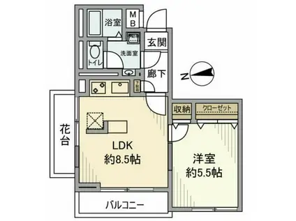 クレール浜田山(1LDK/2階)の間取り写真