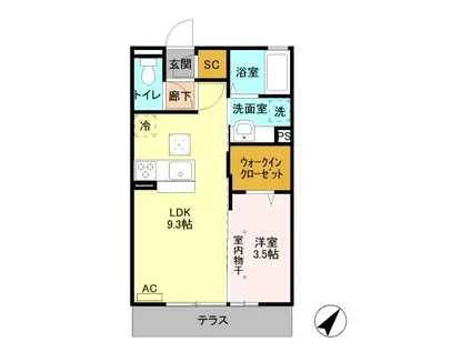 セジュール富久(1LDK/1階)の間取り写真