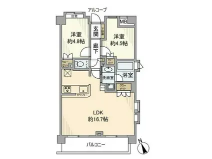 菱和パレス島津山(2LDK/4階)の間取り写真